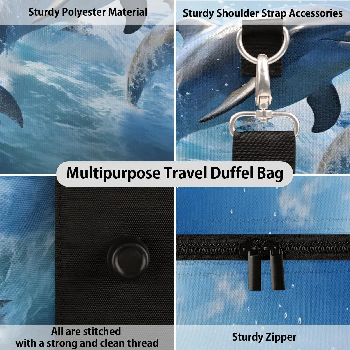 Foldable Travel Bag Dolphins Lightweight Carry On Bags for Airplanes Waterproof Travel Duffle Bag For Gym Weekend Overnight