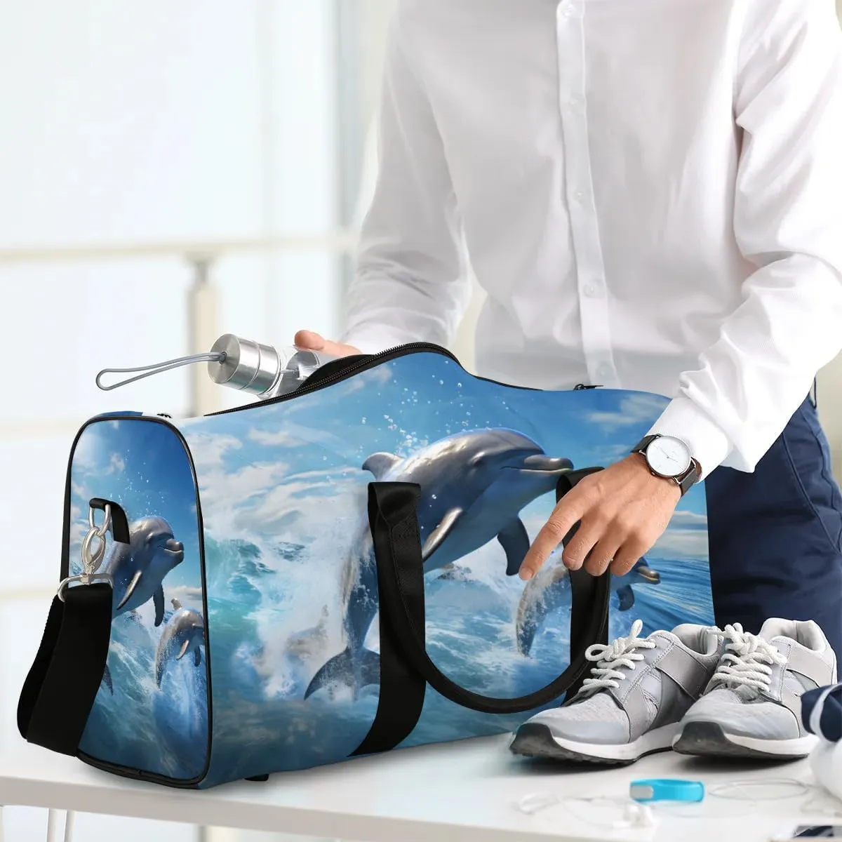 Foldable Travel Bag Dolphins Lightweight Carry On Bags for Airplanes Waterproof Travel Duffle Bag For Gym Weekend Overnight