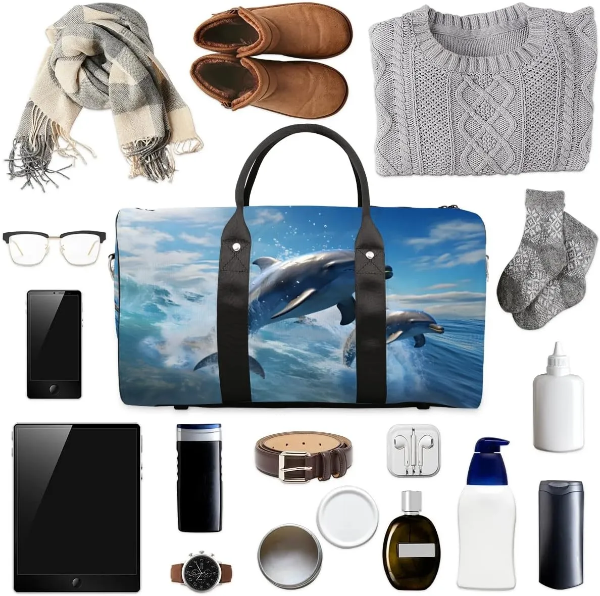 Foldable Travel Bag Dolphins Lightweight Carry On Bags for Airplanes Waterproof Travel Duffle Bag For Gym Weekend Overnight