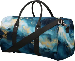 Foldable Travel Bag Navy Blue Marble Style Lightweight Carry On Bags for Airplanes Waterproof Travel Duffle Bag For Gym Weekend Overnight