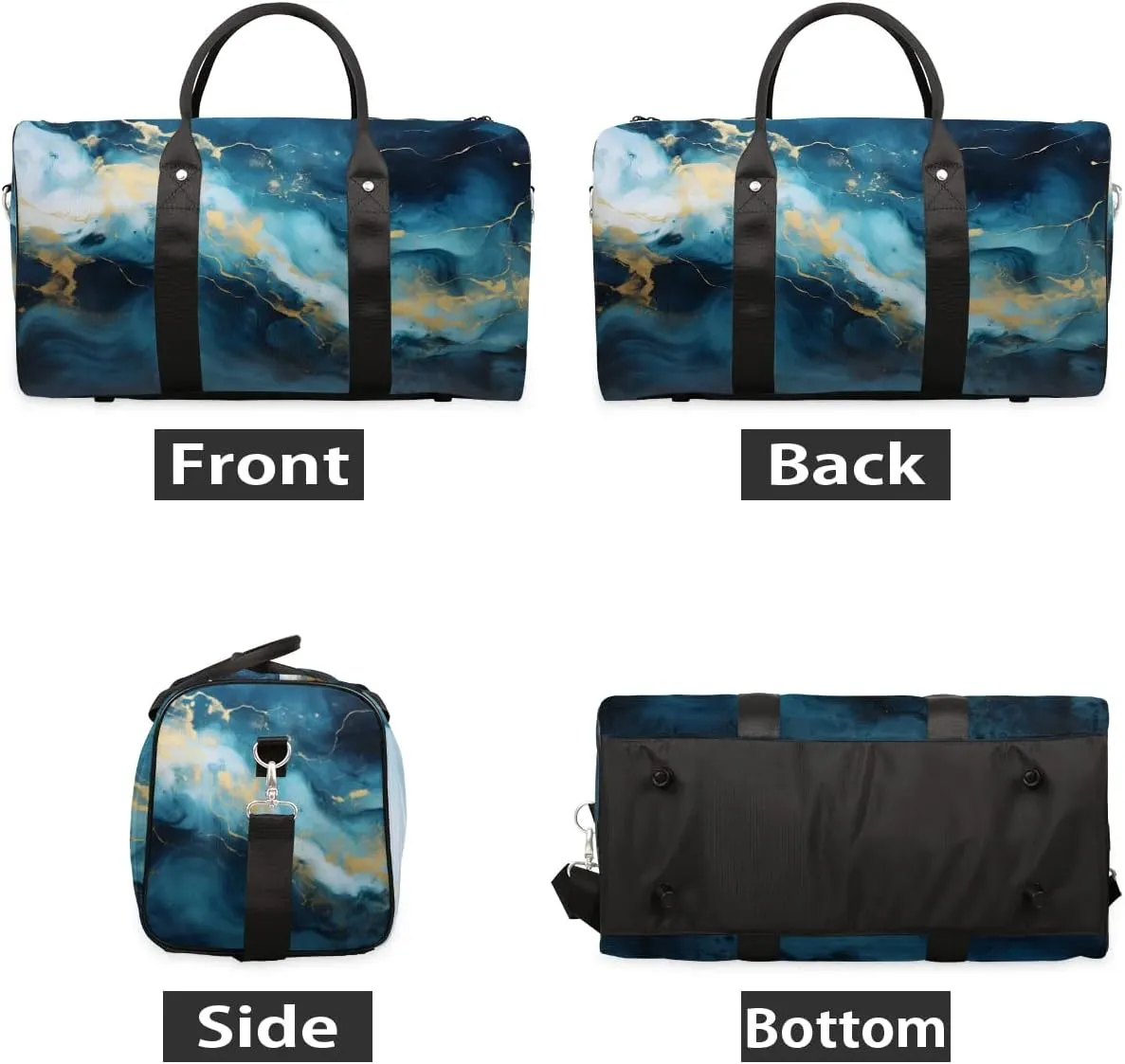 Foldable Travel Bag Navy Blue Marble Style Lightweight Carry On Bags for Airplanes Waterproof Travel Duffle Bag For Gym Weekend Overnight
