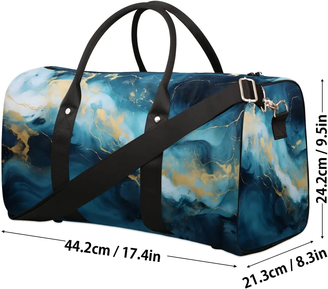 Foldable Travel Bag Navy Blue Marble Style Lightweight Carry On Bags for Airplanes Waterproof Travel Duffle Bag For Gym Weekend Overnight