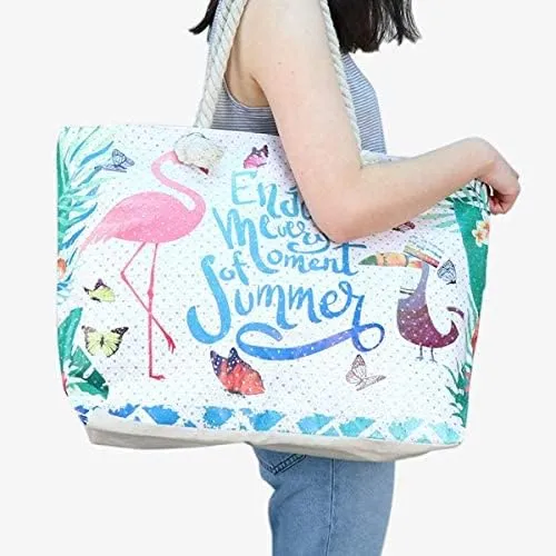 Forest & Twelfth Beach Bag XL Tote With Zipper, Perfect for Pool, Weekend Trip, Travel, Gym, Shopping, Grocery
