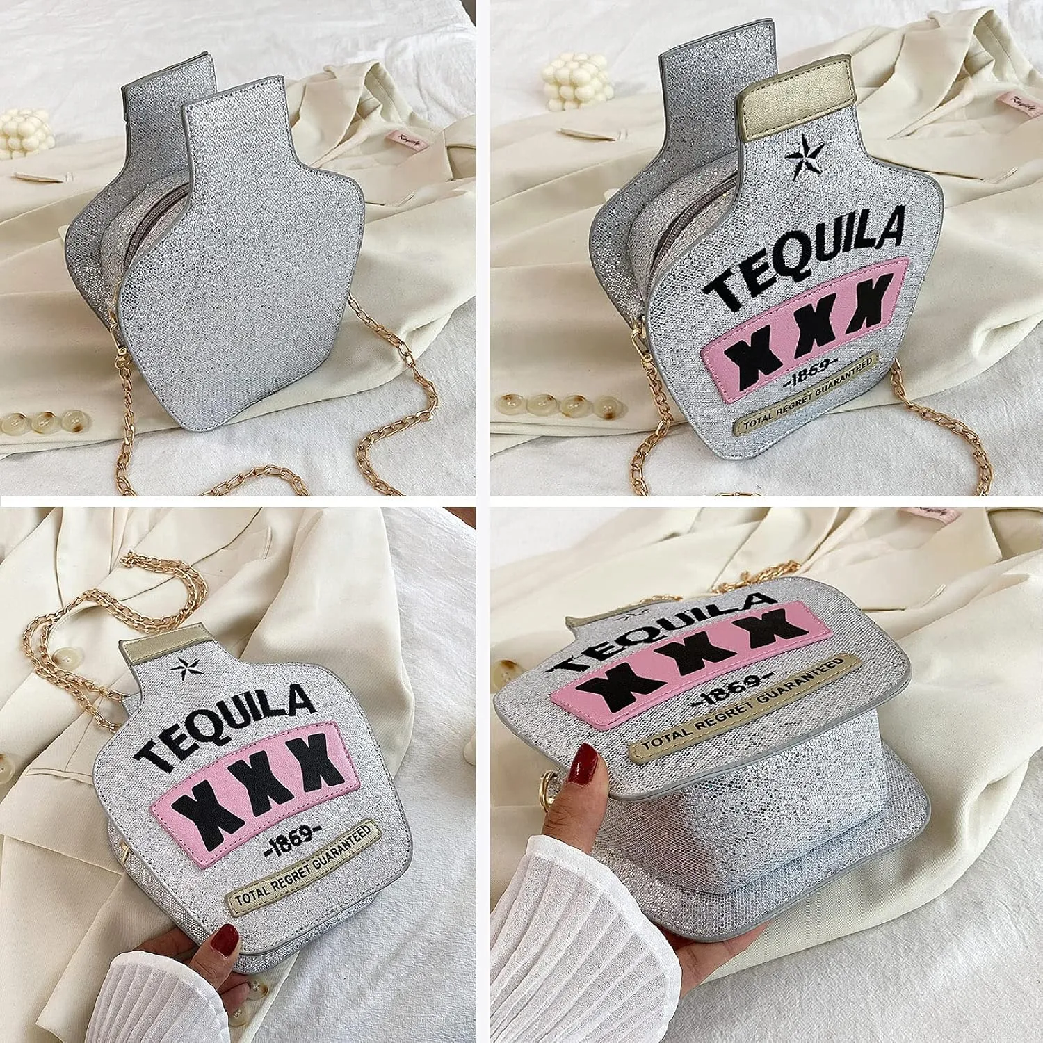 Fozehlad Novelty Tequila Crossbody Bag for Women Bottle Shaped Shoulder Handbags Elegant Evening Purse for Girls