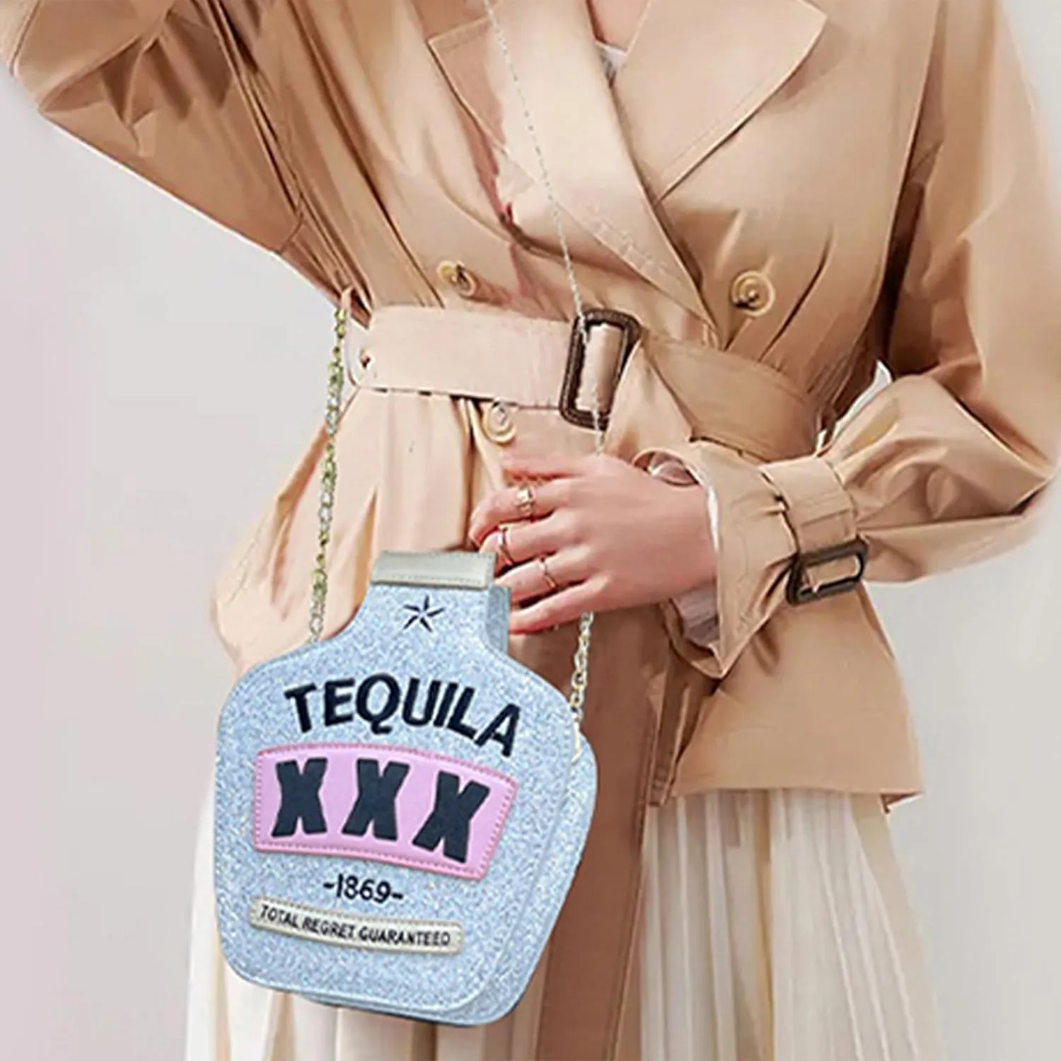 Fozehlad Novelty Tequila Crossbody Bag for Women Bottle Shaped Shoulder Handbags Elegant Evening Purse for Girls