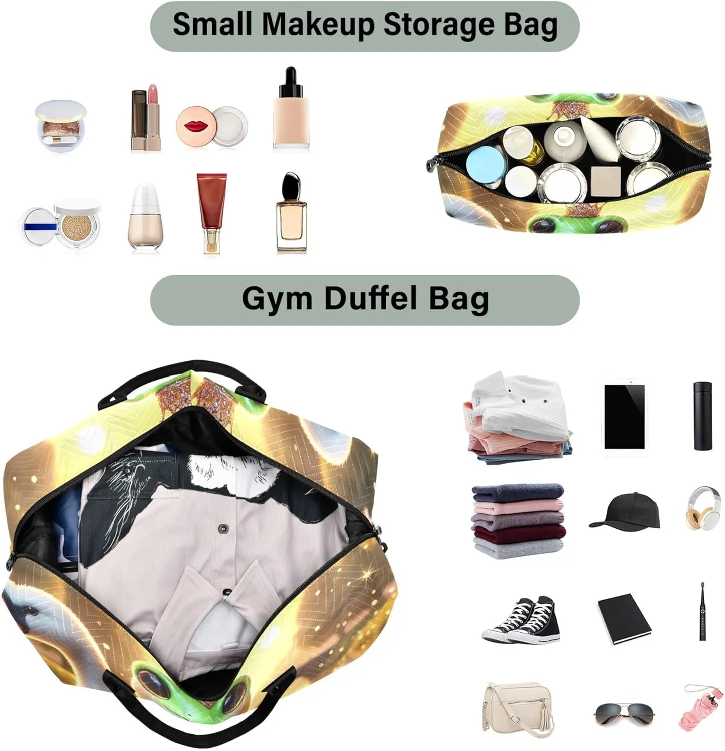 Frog Swan Cute Travel Bag Duffel Make up Bags Set of 2, Print Women Luggage Bags Overnight Bag