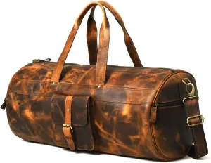 Full Grain Leather Duffle Bags for Men | Genuine Buffalo Leather Travel Overnight Weekender Luggage Bag | Holdall Garment Mens Duffel Bag for Gym Sports | Large 24" Classic Vintage Duffel Bag