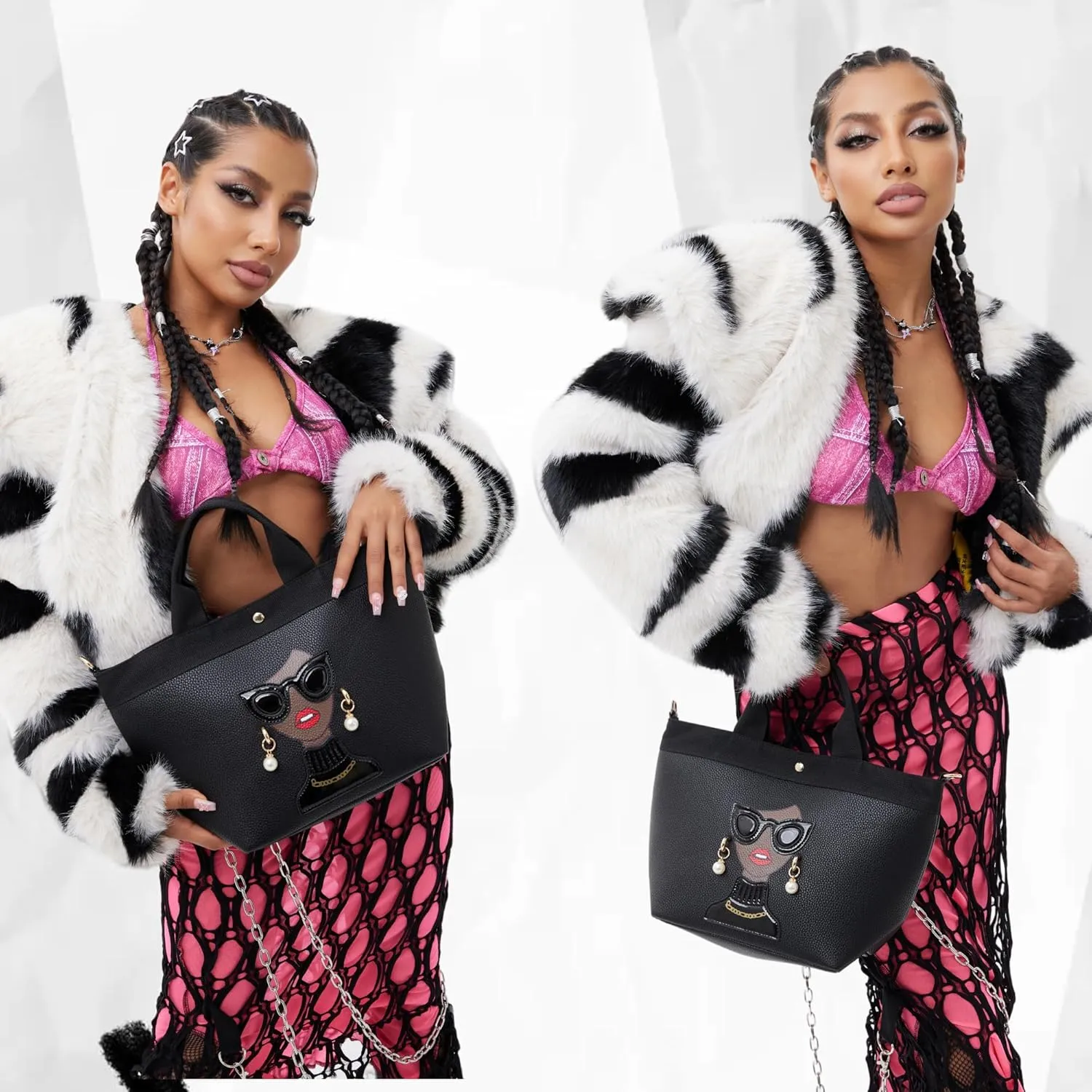 Funky Lady Face Purse for Women Casual Shopping Bag Top Handle Satchel Handbags Pu Leather Shoulder Bag Totes