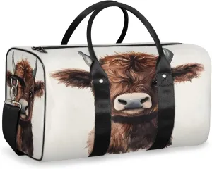 Funny Duffle Bag for Travel, Overnight Weekend Gym Carry On Luggage Bag, Cow Bull Travel Duffel Bag for Men Women