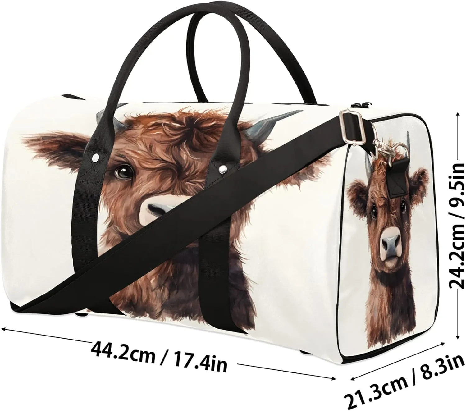 Funny Duffle Bag for Travel, Overnight Weekend Gym Carry On Luggage Bag, Cow Bull Travel Duffel Bag for Men Women