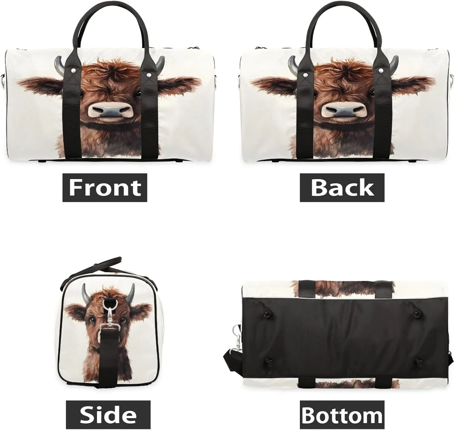 Funny Duffle Bag for Travel, Overnight Weekend Gym Carry On Luggage Bag, Cow Bull Travel Duffel Bag for Men Women