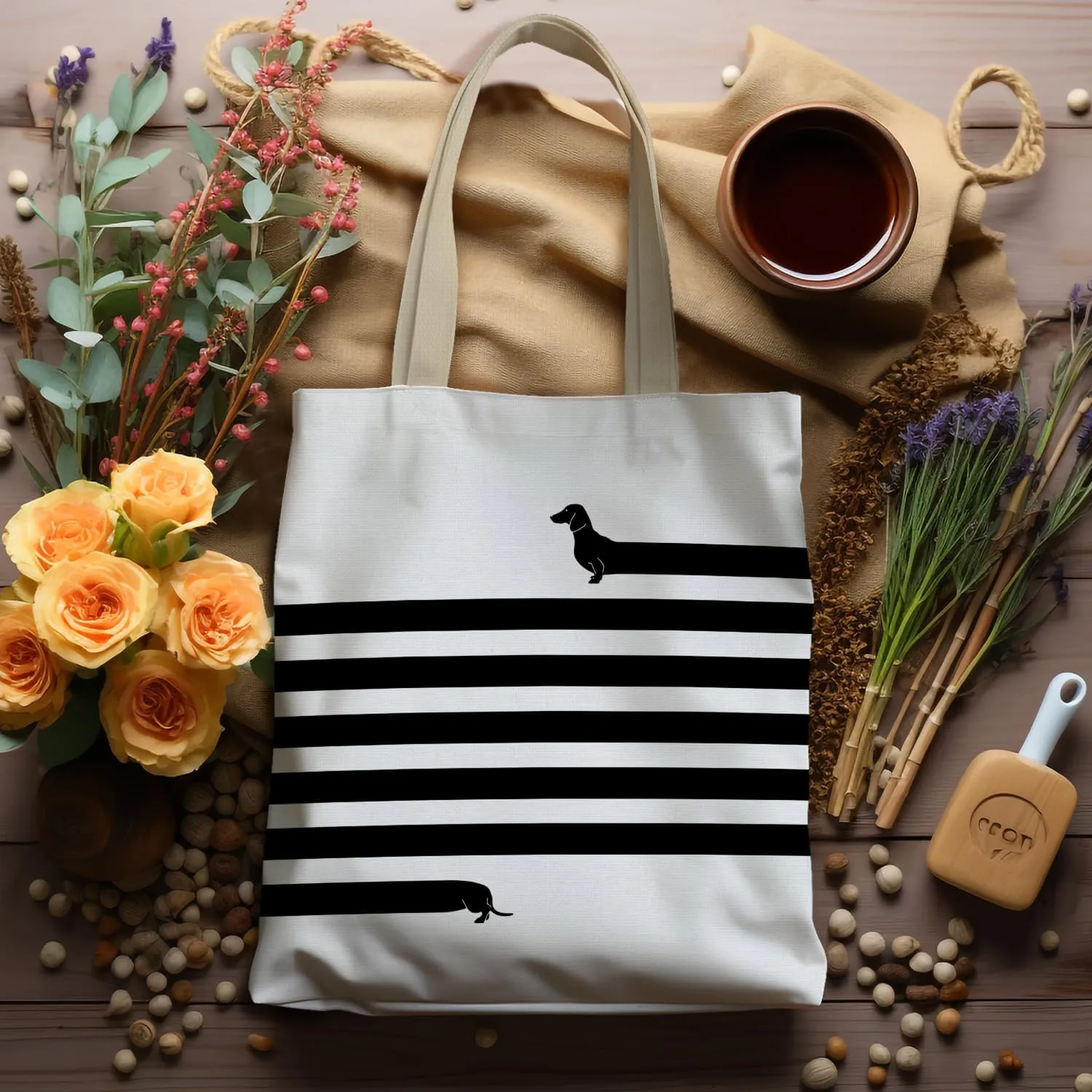 Funny Long Dachshund Canvas Tote Bag, Dachshund Gifts for Dachshund Lover Women, Reusable Grocery Shopping Bags