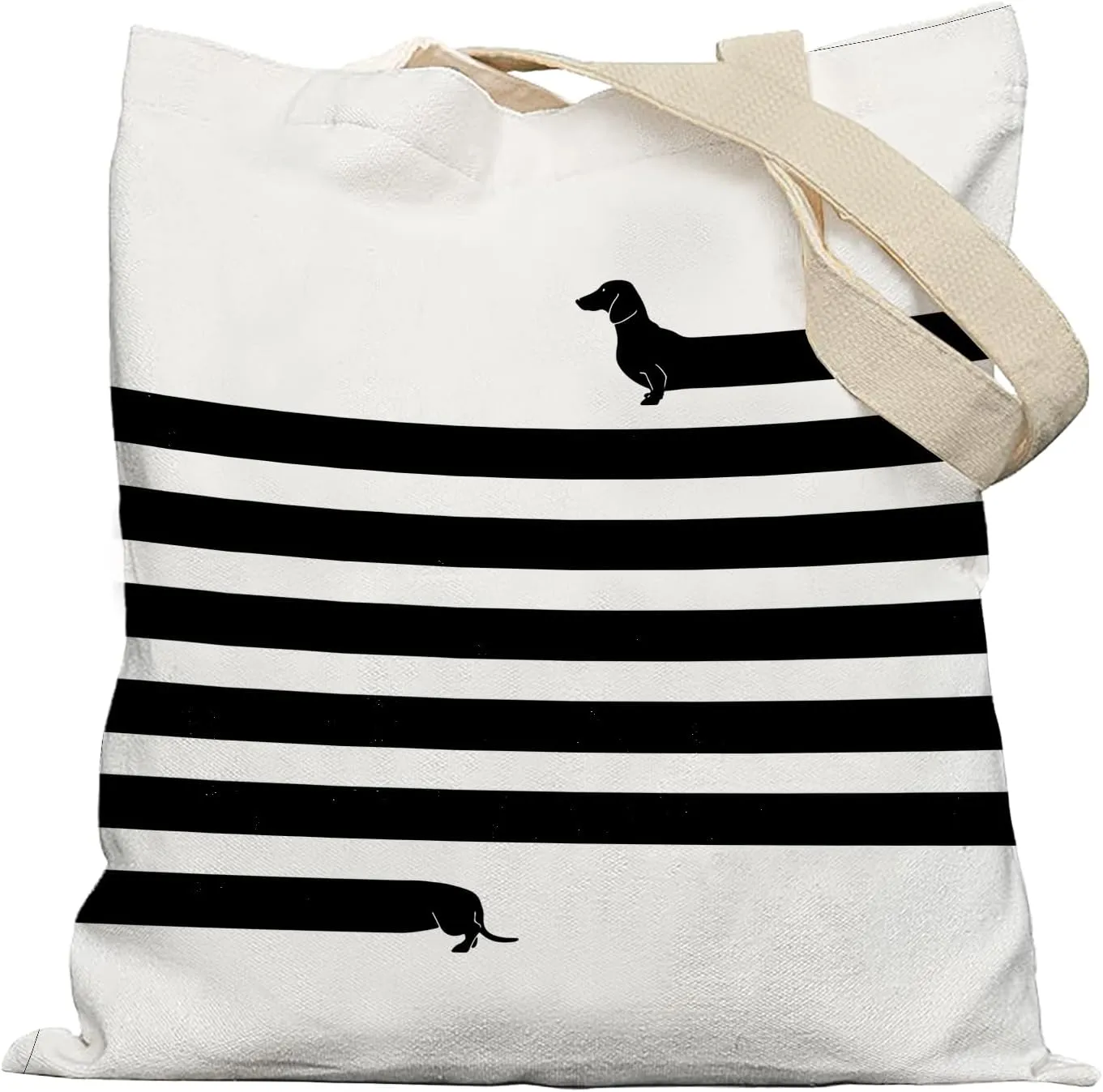 Funny Long Dachshund Canvas Tote Bag, Dachshund Gifts for Dachshund Lover Women, Reusable Grocery Shopping Bags