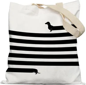 Funny Long Dachshund Canvas Tote Bag, Dachshund Gifts for Dachshund Lover Women, Reusable Grocery Shopping Bags