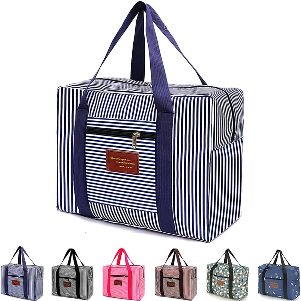 FUNSEED Travel Duffel Bags for Women and Men, 78L Large Waterproof Carry-on Luggage Bag (Blue Stripe, Small 21L)