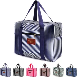 FUNSEED Travel Duffel Bags for Women and Men, 78L Large Waterproof Carry-on Luggage Bag (Blue Stripe, Small 21L)