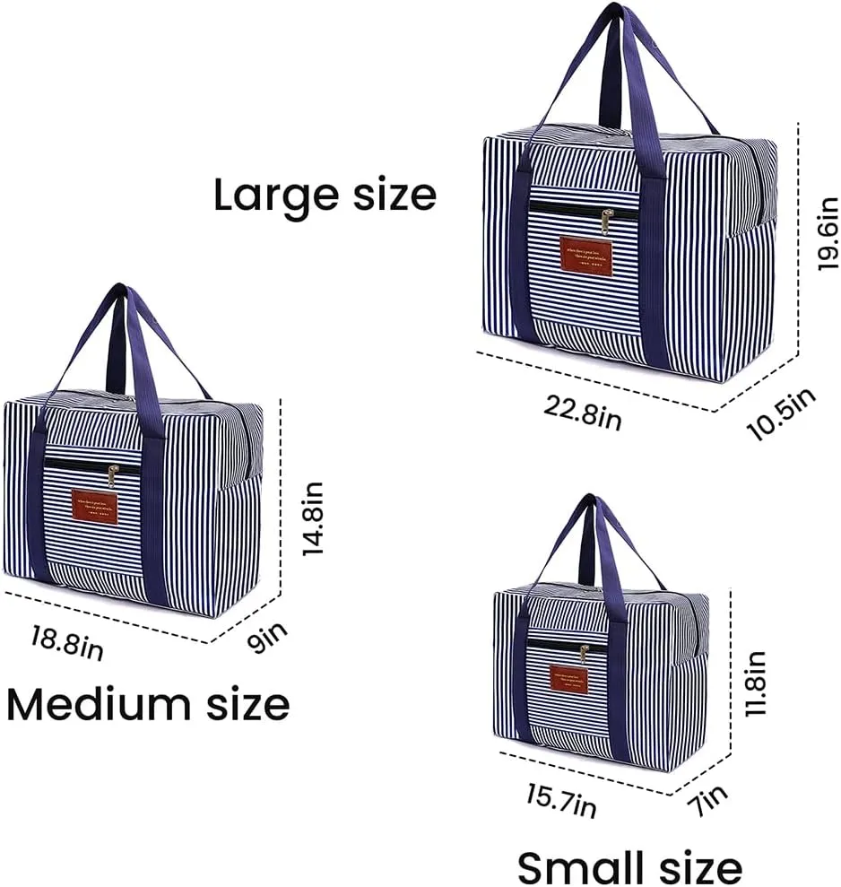 FUNSEED Travel Duffel Bags for Women and Men, 78L Large Waterproof Carry-on Luggage Bag (Blue Stripe, Small 21L)