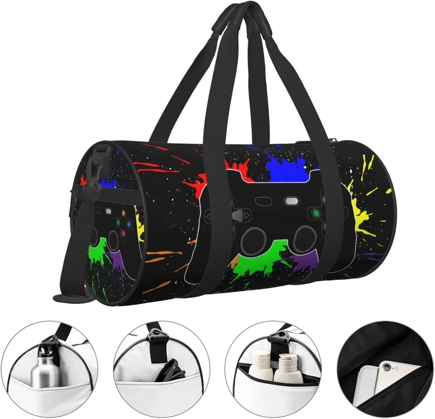 Game Joystick Gym Duffle Bag Foldable Gamer Gamepad Lightweight Carry On Weekender Travel Duffel Bags Sport Bags For Fitness Yoga Beach Swim Men Women