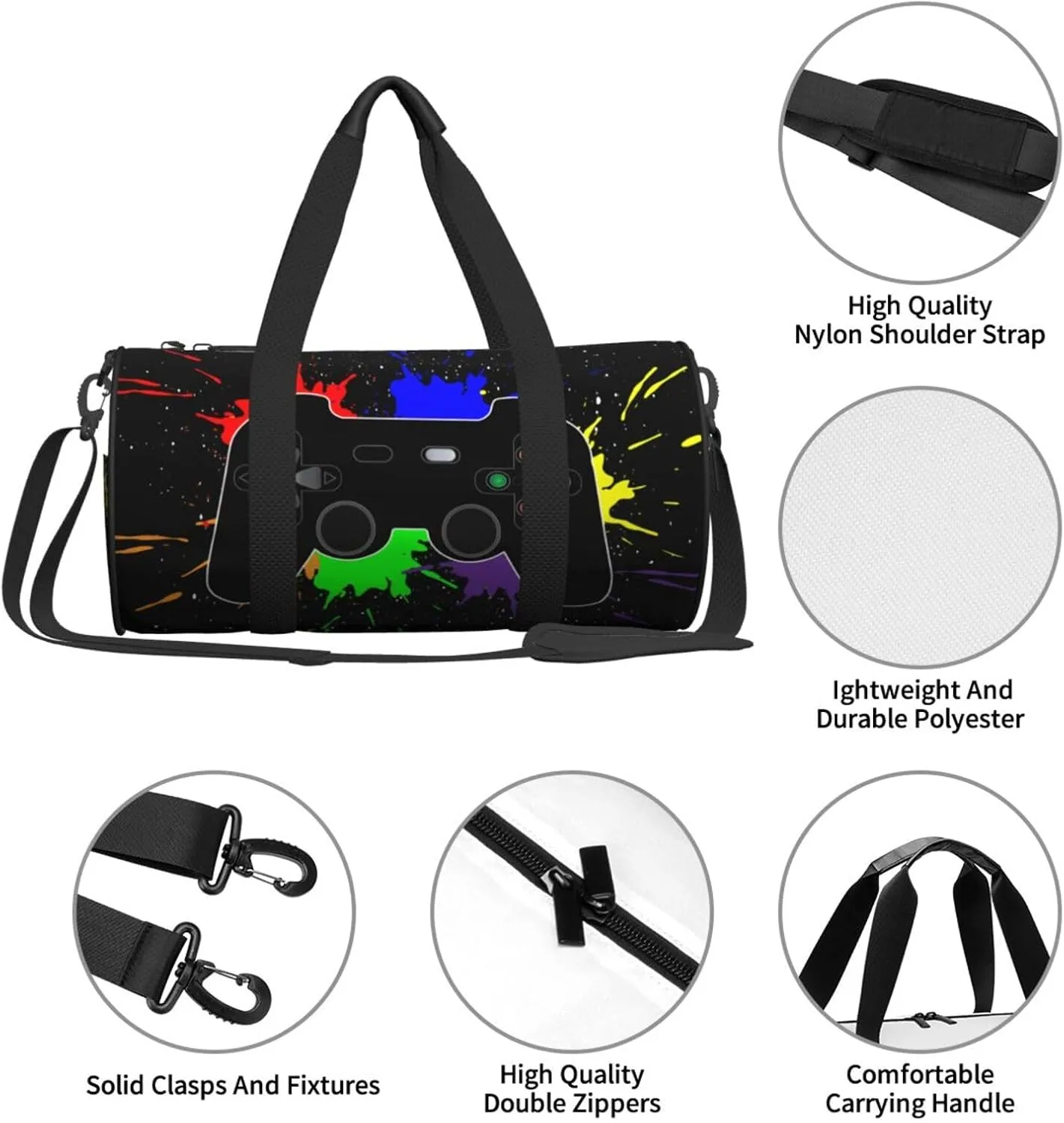 Game Joystick Gym Duffle Bag Foldable Gamer Gamepad Lightweight Carry On Weekender Travel Duffel Bags Sport Bags For Fitness Yoga Beach Swim Men Women