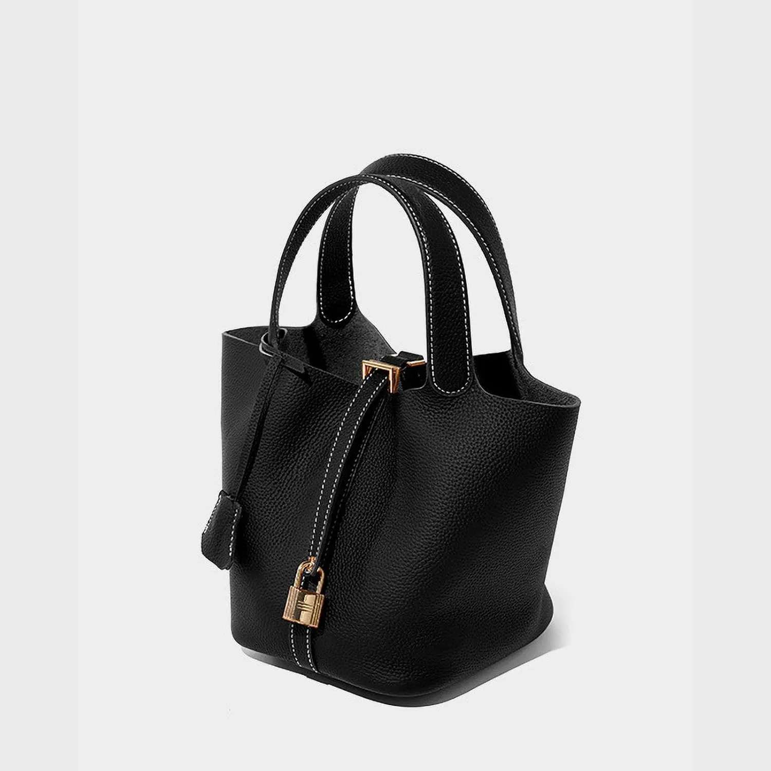 Genuine Leather Bucket Bags For Women Wallet Satchels Handbag With Lock Design Daily Casual Soft Shoulder Bag