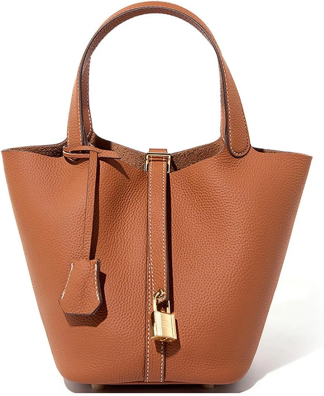 Genuine Leather Bucket Bags For Women Wallet Satchels Handbag With Lock Design Daily Casual Soft Shoulder Bag