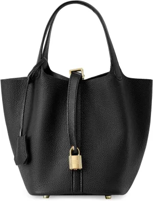 Genuine Leather Bucket Bags For Women Wallet Satchels Handbag With Lock Design Daily Casual Soft Shoulder Bag
