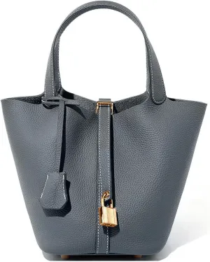 Genuine Leather Bucket Bags For Women Wallet Satchels Handbag With Lock Design Daily Casual Soft Shoulder Bag
