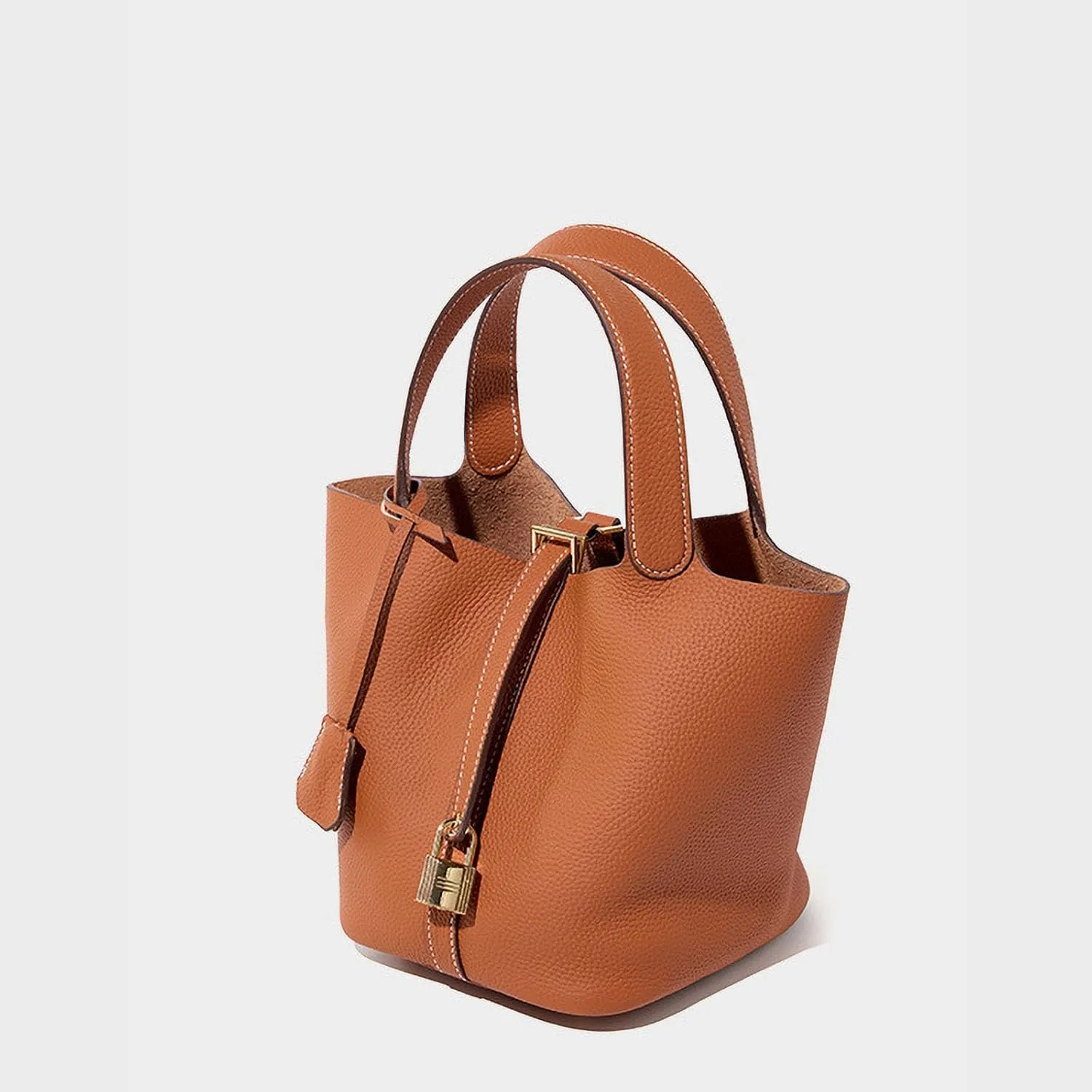 Genuine Leather Bucket Bags For Women Wallet Satchels Handbag With Lock Design Daily Casual Soft Shoulder Bag