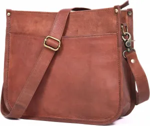 Genuine Leather Crossbody Purse for Women – Rustic Tan & Brown Leather Satchel, Medium Size with Zipper Pocket – Cute Everyday Handbag, Ideal for Moms, Teens, & Ladies – Vintage, Soft, Boho Style