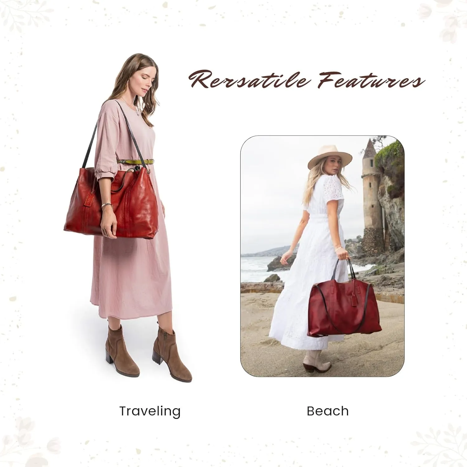 Genuine Leather Forest Island Tote | Spacious Handbag with Removable Inner Pouches
