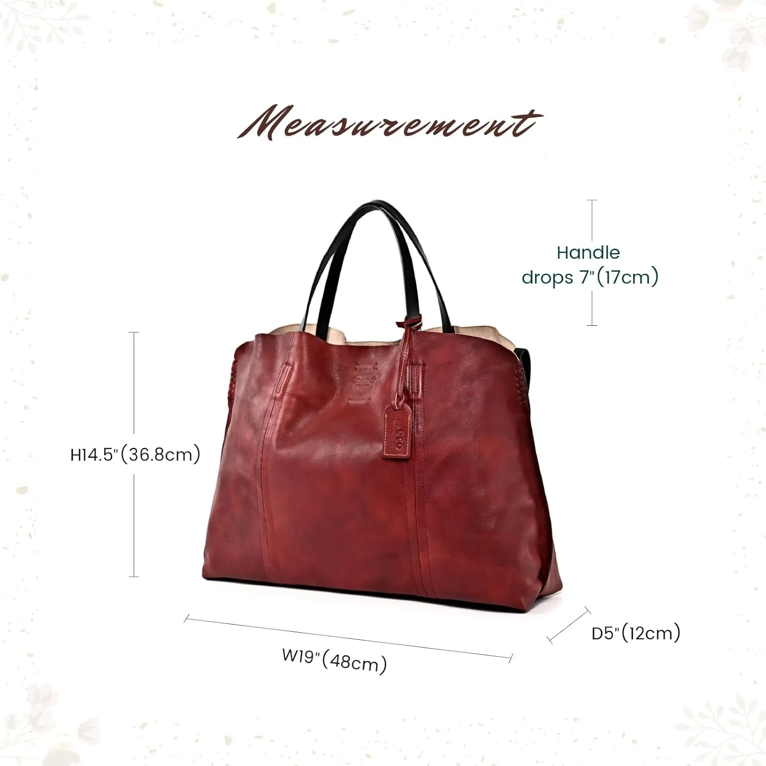 Genuine Leather Forest Island Tote | Spacious Handbag with Removable Inner Pouches