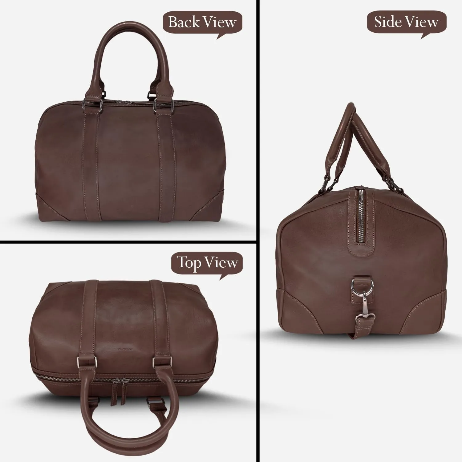 Genuine Leather Unisex Travel Duffel Bag, Shoulder Weekender Overnight Luggage Bag (Taupe)