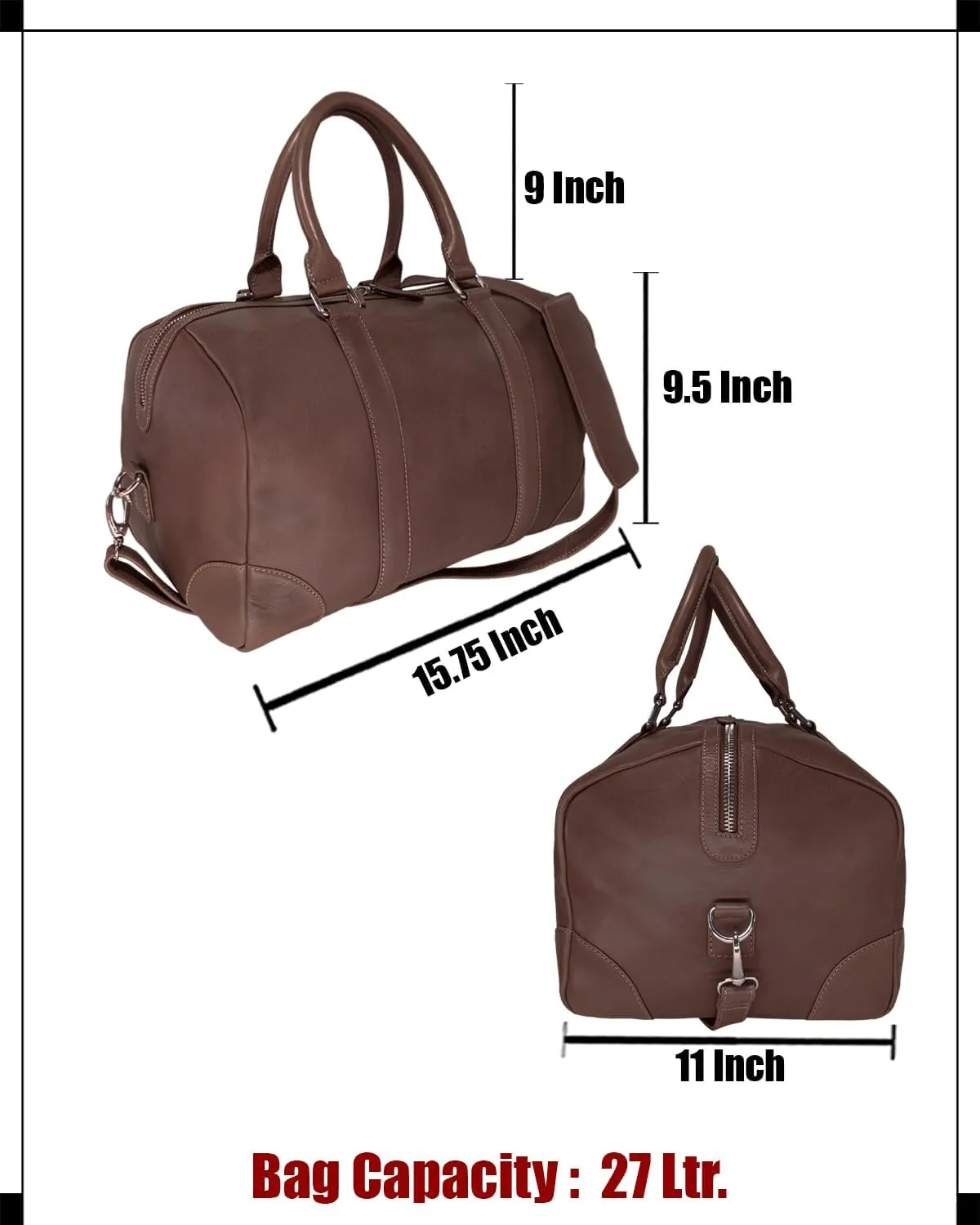 Genuine Leather Unisex Travel Duffel Bag, Shoulder Weekender Overnight Luggage Bag (Taupe)