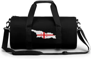 Georgias National Map Flag Round Barrel Gym Sport Bag Small Travel Duffel Bags Reusable Tote for Men Women