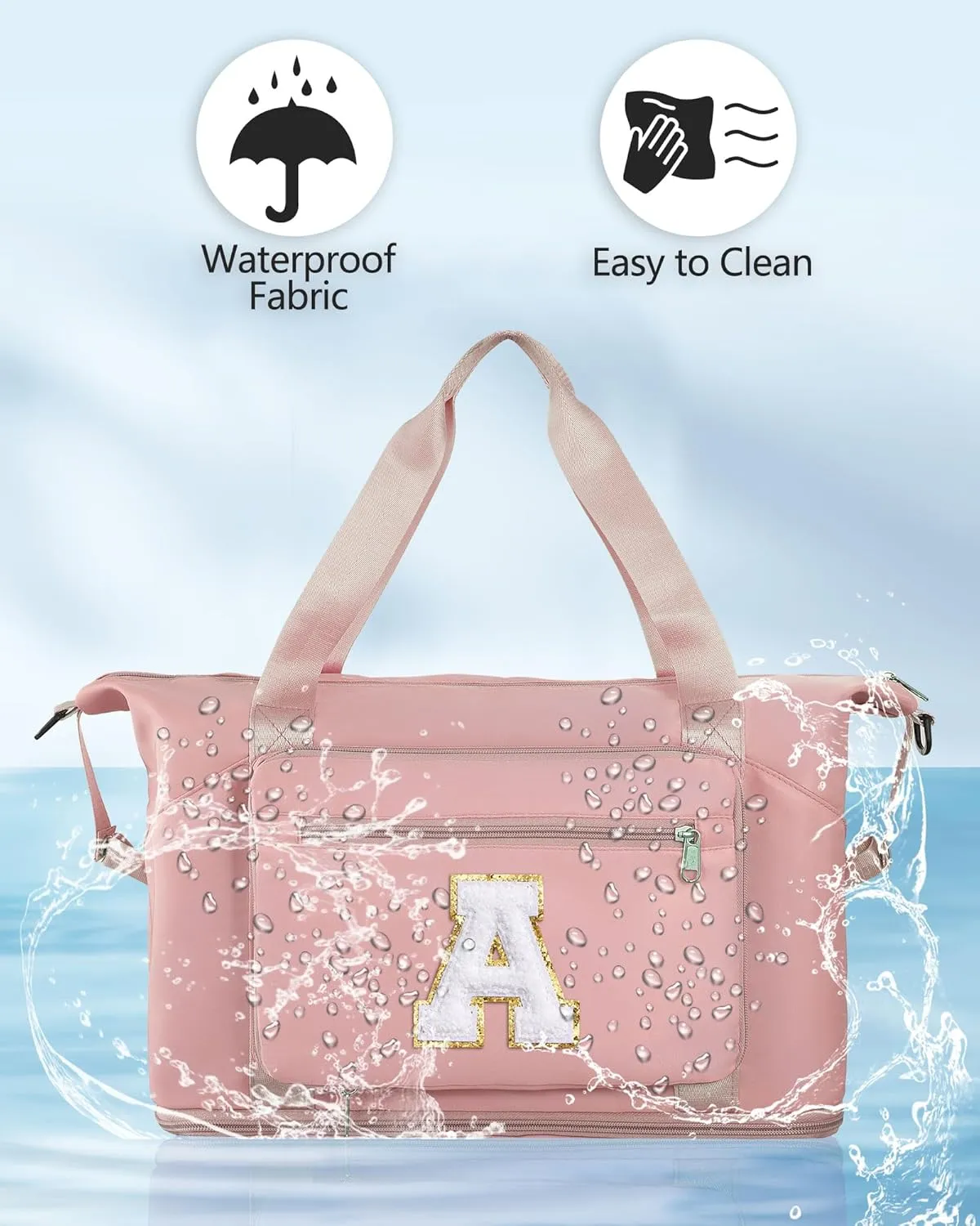 Gifts for Women & Girls-Initial Duffle Bag for Travel, Carry on Bag Duffel Bags, GYM Weekend Overnight Bag with Shoes Compartment,Hospital Bags -Pink A