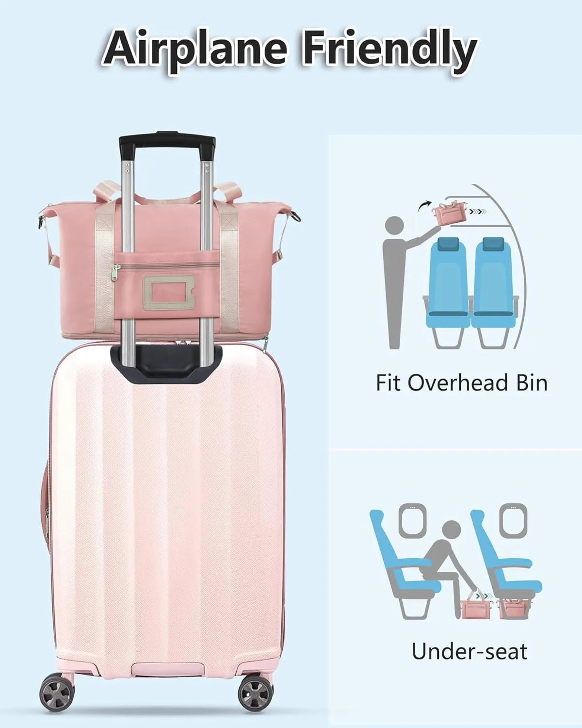 Gifts for Women & Girls-Initial Duffle Bag for Travel, Carry on Bag Duffel Bags, GYM Weekend Overnight Bag with Shoes Compartment,Hospital Bags -Pink A