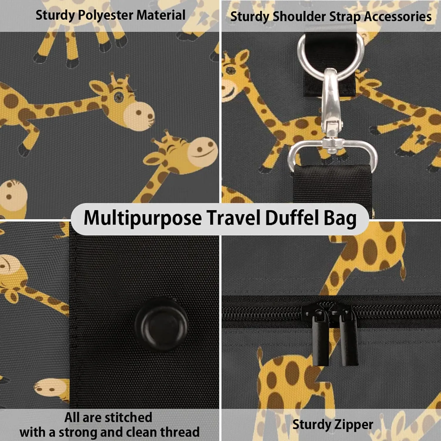 Giraffe Travel Duffle Bag, Weekender Bags for Women Men, Carry on Overnight Bag Waterproof Gym Bags, Hospital Bag for Labor and Delivery