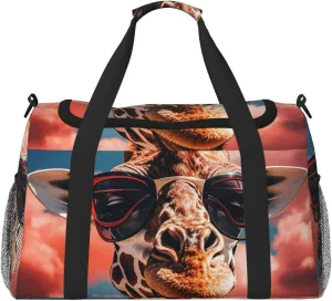 Giraffe Wearing Sunglasses Travel Duffel Bag Lightweight Waterproof Carry On Tote Bag Foldable Weekender Overnight Bags Sport Gym Bag For Women Men