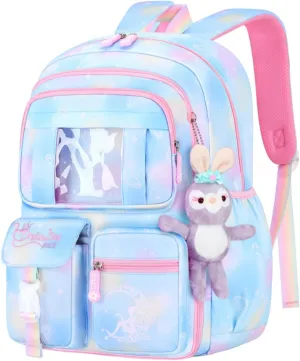 Girls Backpack,Kids Backpack for Girls Lightweight with Compartment,Girls Bookbag for Elementary Primary School((Blue)