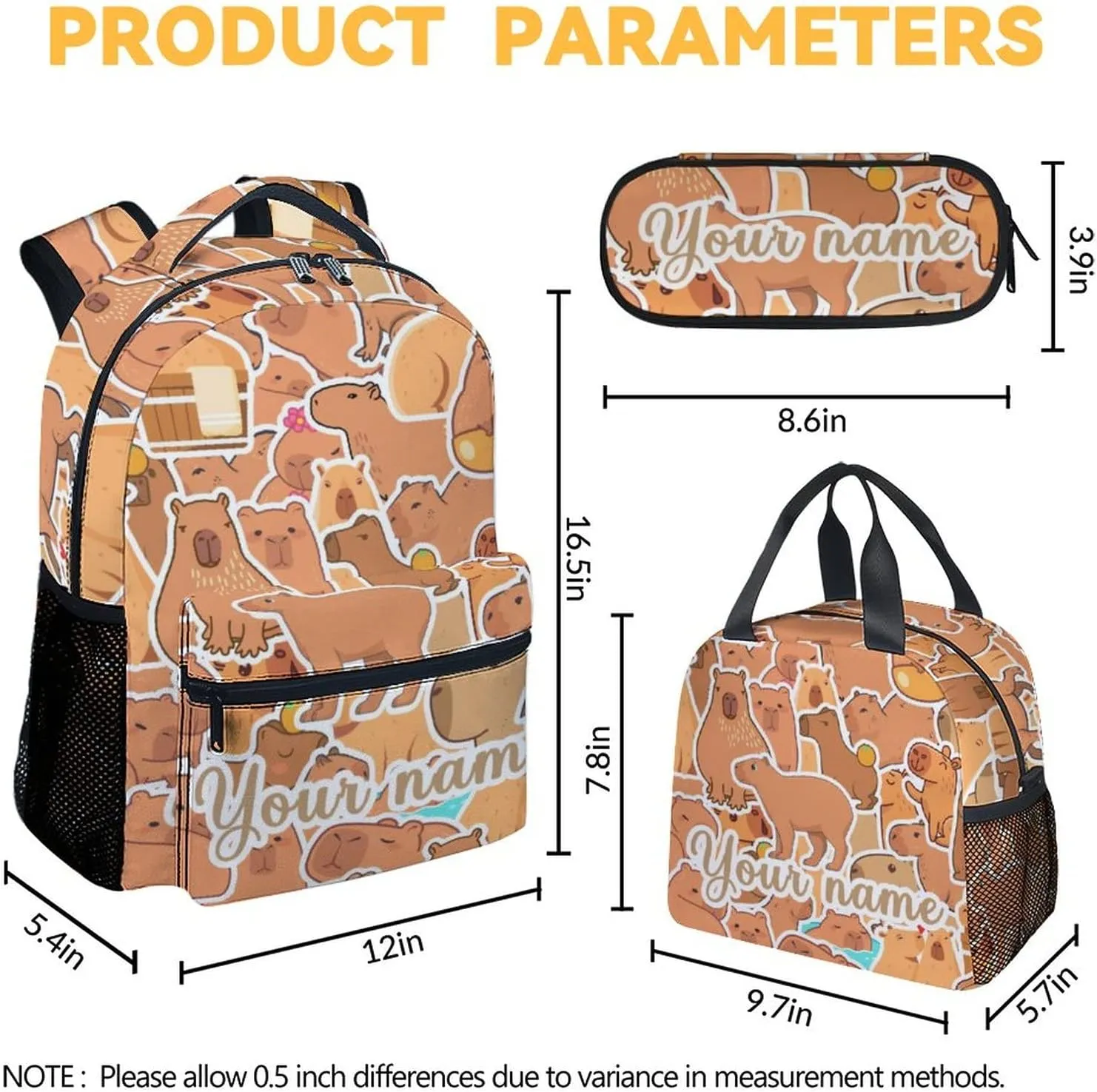 Girls Bookbag for School, Personalized Backpacks with Lunch Box, Animal Backpack for Kids Child, 17 Inch Cute Customized Bookbags with Pencil Case for Primary Middle College