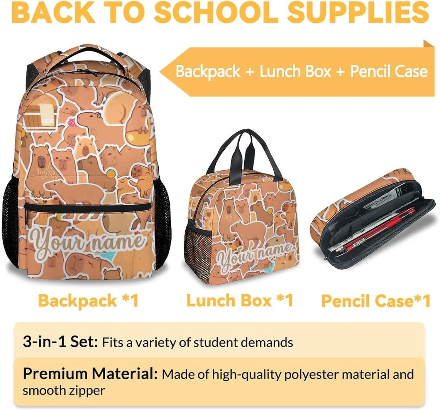 Girls Bookbag for School, Personalized Backpacks with Lunch Box, Animal Backpack for Kids Child, 17 Inch Cute Customized Bookbags with Pencil Case for Primary Middle College