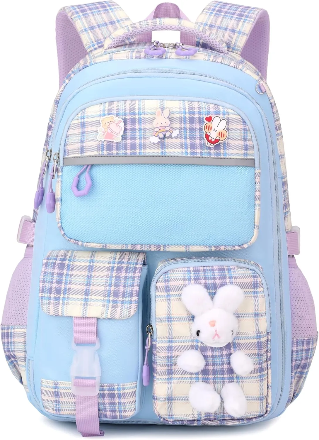 Girls School Backpacks Kids Bookbags for Primary Elementary High Students Teen Girls Cute 17inch Book Bag (Blue-Buny)