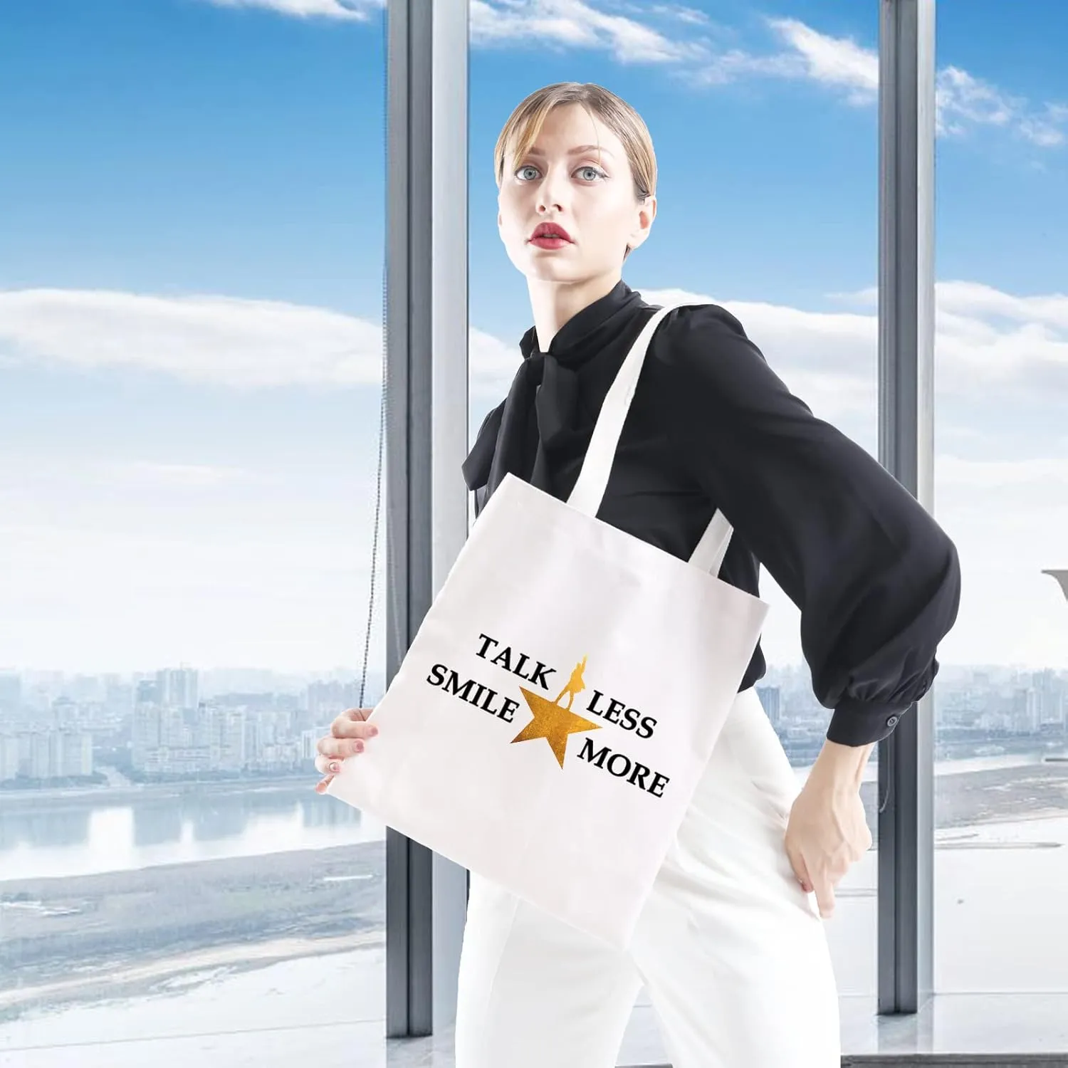 GJTIM Novelty Musical Gift Musical Lyrics Canvas Tote Bag Talk Less Smile More Shopping Bag (Smile More Shoppingbag)
