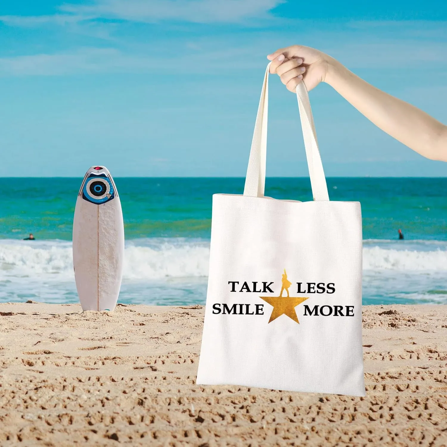 GJTIM Novelty Musical Gift Musical Lyrics Canvas Tote Bag Talk Less Smile More Shopping Bag (Smile More Shoppingbag)