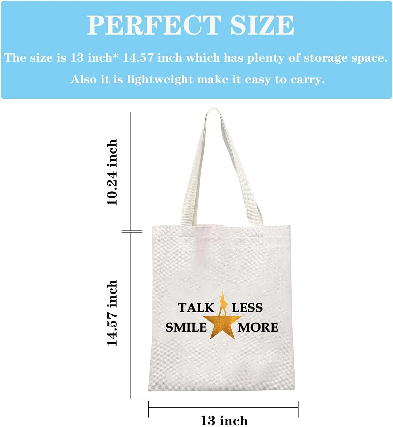 GJTIM Novelty Musical Gift Musical Lyrics Canvas Tote Bag Talk Less Smile More Shopping Bag (Smile More Shoppingbag)