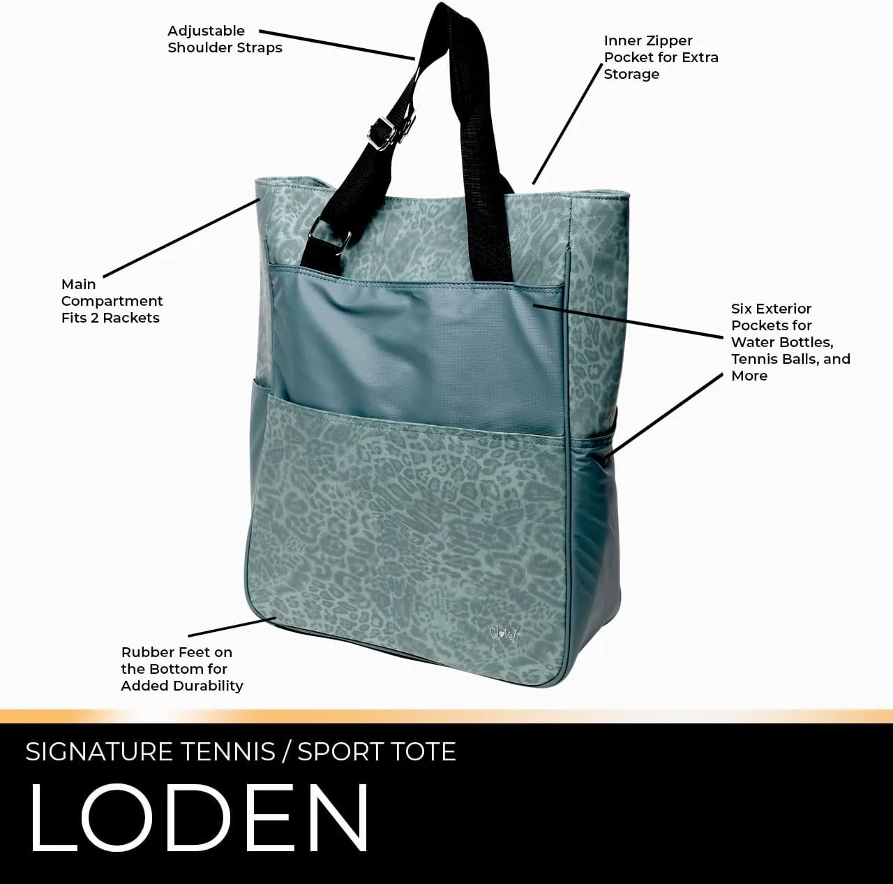 Glove It Tennis Tote Bag, Tennis Bag for Women, Ladies Sports Shoulder Bag, Large Tote with 6 Pockets, fits 2 Rackets.