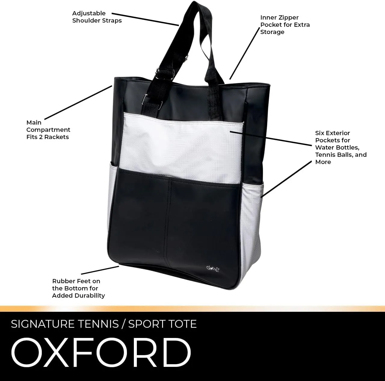 Glove It Tennis Tote Bag, Tennis Bag for Women, Ladies Sports Shoulder Bag, Large Tote with 6 Pockets, fits 2 Rackets.
