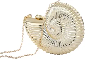 Gold Evening Purses and Clutches for Women Seashell Crossbody Shiny Bag Chain
