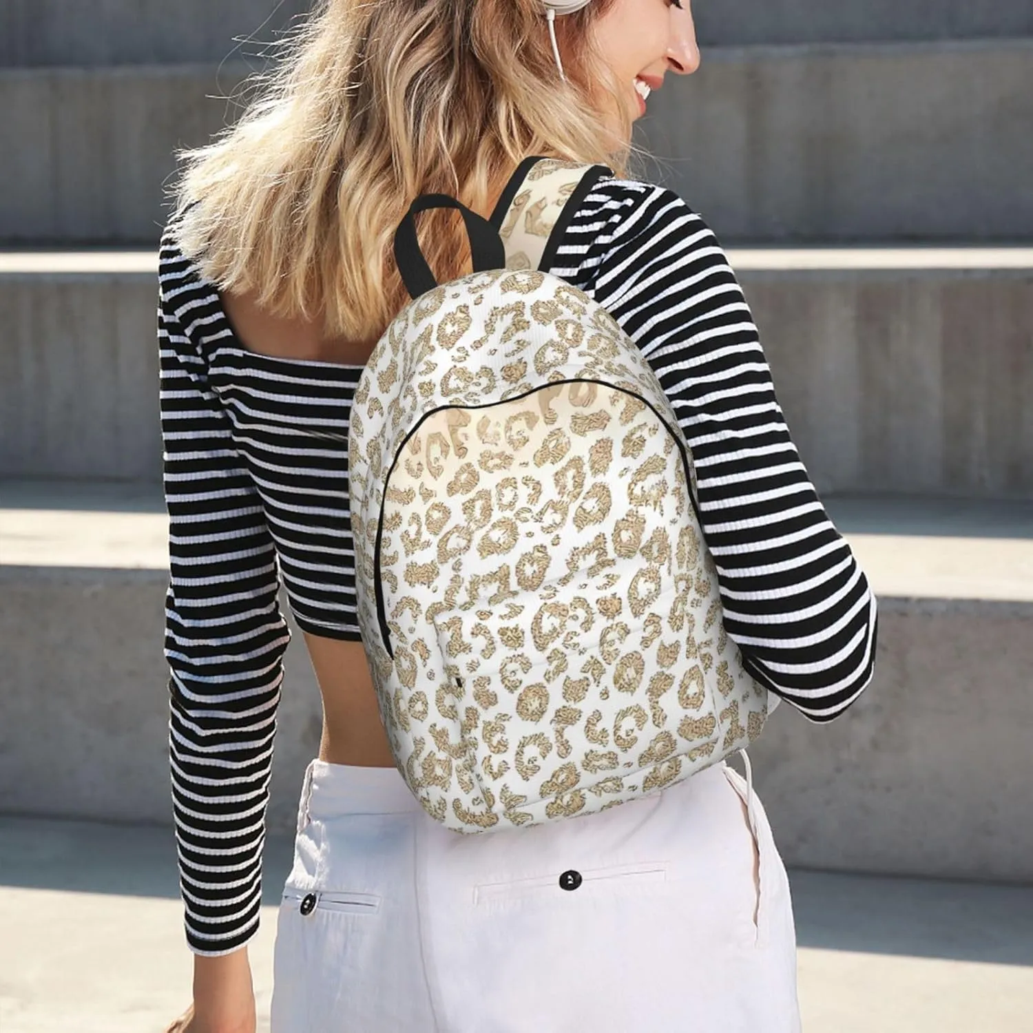 Gold Glitter Leopard Print Ombre Canvas Backpacks Laptop Backpack Multipurpose Double Shoulder Bag for Men Women Gifts Medium
