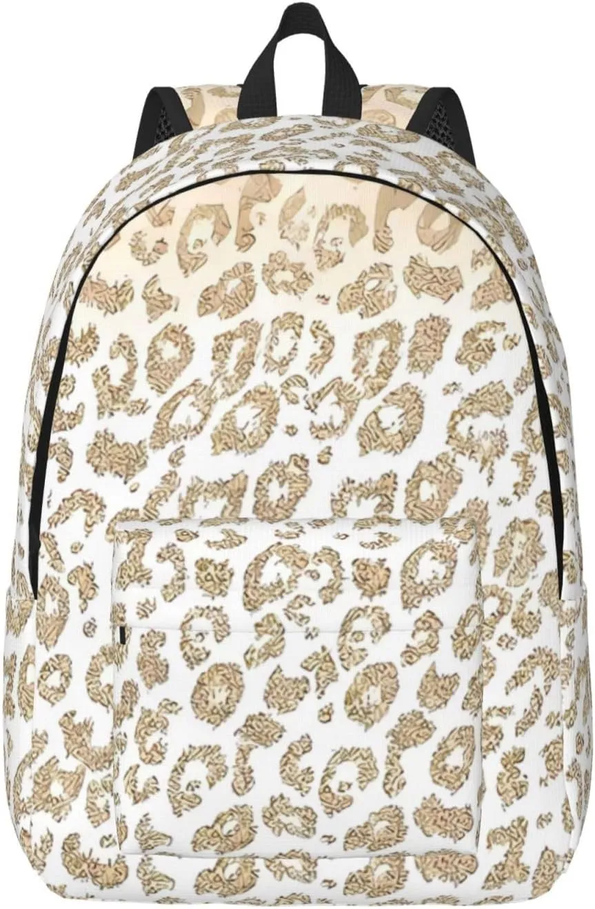 Gold Glitter Leopard Print Ombre Canvas Backpacks Laptop Backpack Multipurpose Double Shoulder Bag for Men Women Gifts Medium